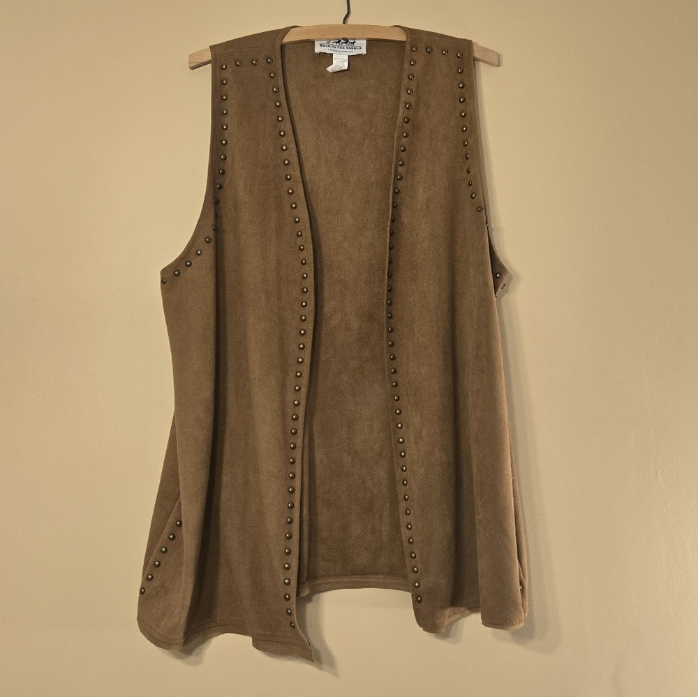Back In The Saddle Brown Studded Sleeveless Vest Cardigan Western Large Country